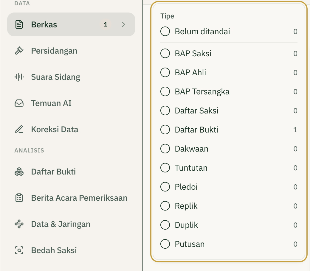 File type filter in the app