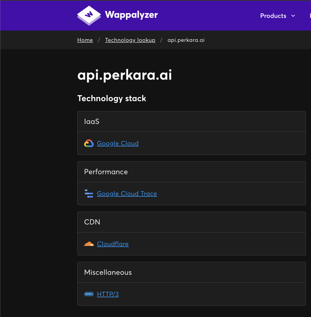Wappalyzer api.perkara.ai