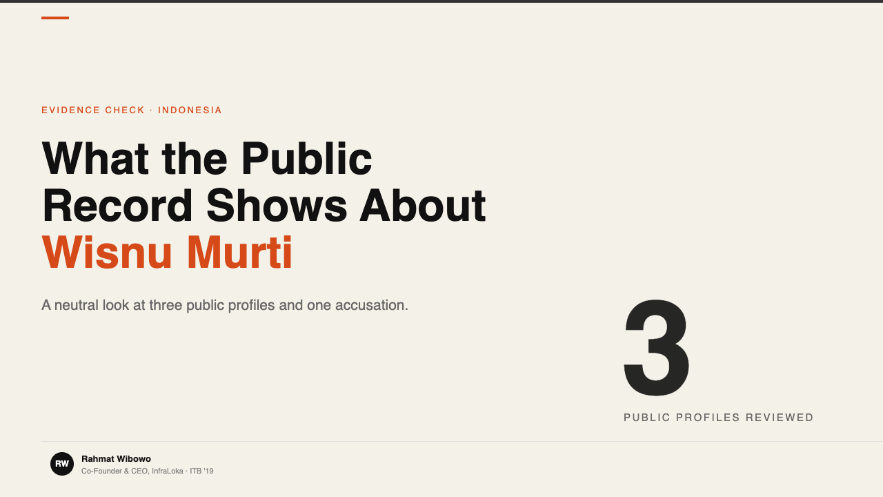 What the public record shows about Wisnu Murti: an evidence check